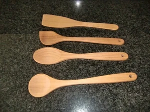 KOCHLÖFFEL, PFANNENWENDER, SPITZLÖFFEL, OVALER LÖFFEL, KIRSCHHOLZ ca 30 cm geölt - Bild 1 von 10