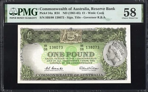 Australia 1 Pound P34a R34 1961-65 Coombs Wilson PMG58 Choice aUNC Banknote GOOD - Bild 1 von 2