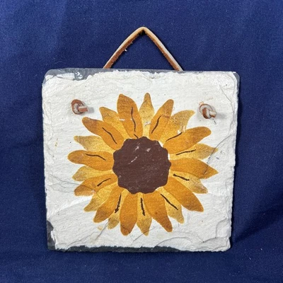 Sunflower Wall Decor Plaque Hand-Painted Rustic Natural Slate Farmhouse Nature - Image 1 of 2