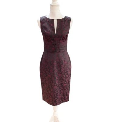Vestido Vaina Kay Unger New York Mujer Negro Borgoña Floral Talla 4 Se Ajusta 0-2 Foto 1 de 4