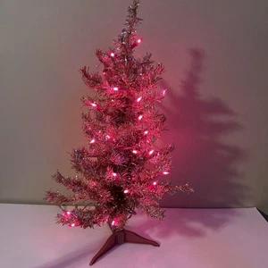 Holographic Pink Tinsel Christmas Tree Pre-lit With Pink Lights 24” - Picture 1 of 9