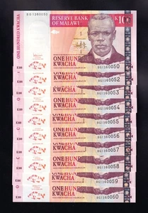 F.C. MALAWI , LOTE 10 UNIDADES 100 KWACHA 2005 , S/C ( UNC ) , P.54a . - Picture 1 of 1