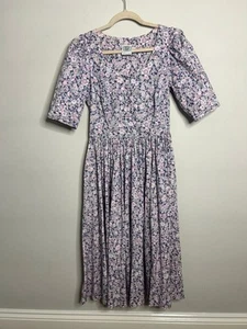 Laura Ashley Dress Womens Uk Size 12 Pink Floral Midi Fit & Flare Prairie Vtg - Picture 1 of 12