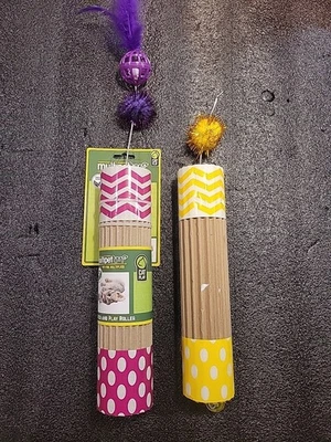 Multipet Cardboard Roller Bell Feather Catnip Toy, 9.5" One New One Missing Bell - Image 1 of 4