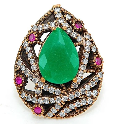 Anillo de plata de ley 925 con esmeralda tratada estilo Imperio Otomano de 5 quilates talla 8 TT1 Foto 1 de 3