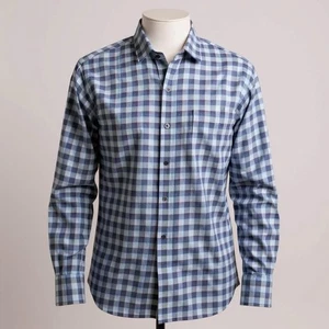 Camisa deportiva de algodón S Peter Millar North Bay a cuadros azul manga larga botón para hombre - Imagen 1 de 16