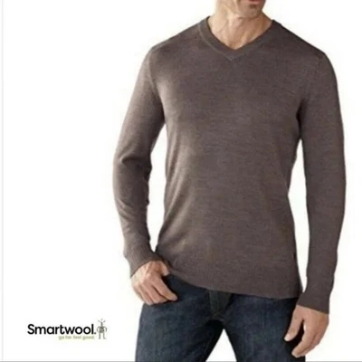 Smartwool Brown Merino Wool Blend Kiva Ridge V Neck Sweater Men's Medium - Image 1 of 4
