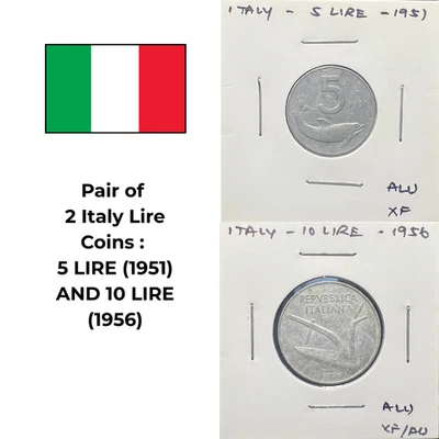 LOT OF 2 ITALY LIRE COINS 5 LIRE (1951) AND 10 LIRE (1956) - Image 1 of 4