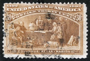 US Sc 239 Orange Brown 30¢ 1893 Columbian Light Strike Numeric Duplex Cxl - Picture 1 of 1