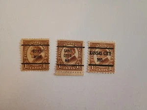 1925 U.S. Scott 553 1 1/2¢ Precancel Stamp Lot – 3 Cities – Yellow Brown - Picture 1 of 1