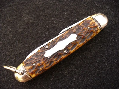 Vintage Camillus Cutlery Co. 4-Line Brown Bone Scout/Utility Knife 30's Exc.++++ - Image 1 of 4