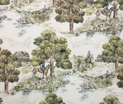 HAMILTON SHADYBROOK FERN HORSE FISHING TOILE MULTIUSE FABRIC BY THE YARD 54"W - Image 1 of 4
