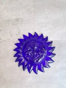 Vintage Cobalt Blue Sun Face Impression Art Glass Suncatcher - Picture 1 of 5