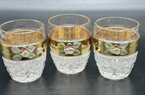 Lead Crystal Shot Glasses Gold Plated Hand Cut Painted Czech Bohemian Set of 3 - Picture 1 of 20