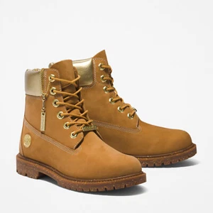TIMBERLAND WOMEN'S HERITAGE 6 '' INCH WATERPROOF BOOT WHEAT NUBUCK W GOLD A5RS8 - Picture 1 of 7