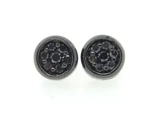 Black Diamond Flower Earrings .925 Sterling Silver Round Pave Studs 0.38 Ct - Picture 1 of 4
