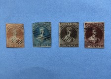 New Zealand Queen Victoria 1d Orange, Two Pence Blue And Six Pence Brown Stamps
