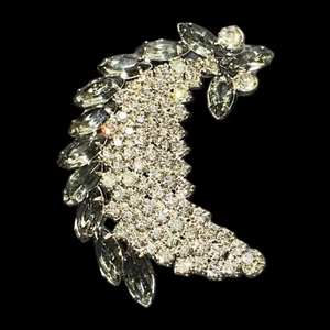 Vintage Halbmond Mond Rauchgrau Strass Brosche unsigniert anthrazit �� - Bild 1 von 5
