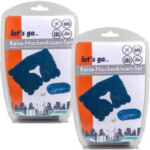 2x Reise-Nackenkissen-Set Aufblasbares Nackenhörnchen Augenmaske & Ohrenstöpsel - Bild 1 von 4