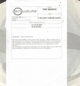 THE BRIDGE – I Want Your Love - Zerovolume ‎– Dpu 1023 - Ita 2003 - Picture 1 of 1