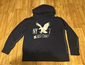 American Eagle Outfitters blu scuro pullover foderato felpa con cappuccio uomo XL TG - Foto 1 di 10