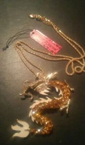 New Betsey Johnson Necklace Gold Yellow Rhinestone Dragon  - Picture 1 of 3