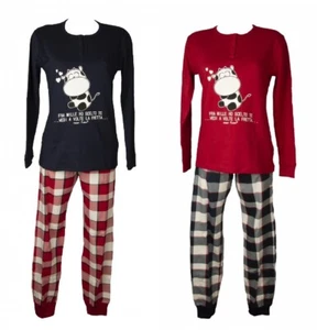 Pigiama donna CRAZY FARM cotone interlock invernale manica lunga collo serafino  - Imagen 1 de 7