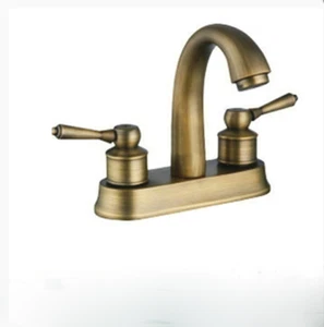 2 Handles Tap Antique Brass Swivel Bathroom Basin Sink Mixer Faucet Deck Mounted - Picture 1 of 4