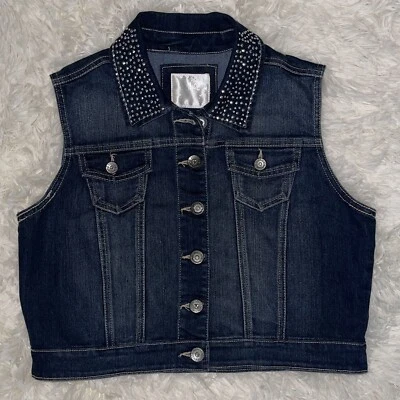 Justice Jean Vest Teen Girls Size 18 Silver Studded Collar Sleeveless Blue Denim - Image 1 of 4