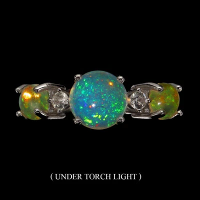 Estate 925 Anello Argento Ovale Opale di Fuoco 8mm Topazio Gemma Gioielli Misura - Immagine 1 di 4