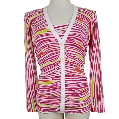 Cardigã LAFAYETTE 148 NEW YORK Suéter Feminino S Zebra Botão Frontal Malha Rosa - Imagem 1 de 4