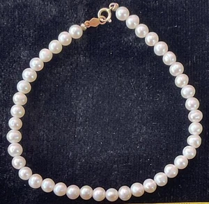 14k Gold Pearl bead bracelet 7.5" bracelet Vintage jewelry 5.6 grams - Picture 1 of 10