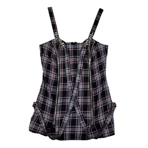 Vintage 90s Lip Service Pink & Black Plaid Mini Dress Zippers Goth Punk USA Made XXL - Bild 1 von 17