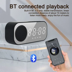 Reloj Despertador Digital Radio FM Inalámbrico Bluetooth Altavoz Espejo LED Portátil - Imagen 1 de 20