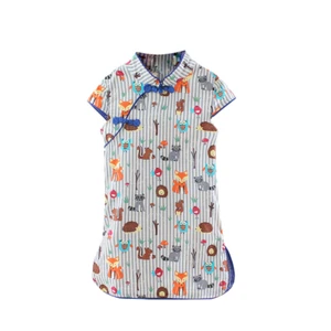 Sommer Kinder Kleidung Mädchen Blumen Stehkragen Kleid Cheongsam Rock - Bild 1 von 15