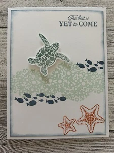 Juego de 4 tarjetas hechas a mano para estampar cualquier ocasión tortuga marina pez estrella de mar - Imagen 1 de 3
