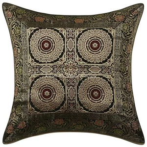 Indian Elephant Cushion Cover Brocade Silk Pillow Case Cover Throw Pillowcas 16" - Picture 1 of 3