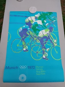 Vintage Original 1972 Munich Olympic Games Cycling Poster 23" × 33" - Picture 1 of 6