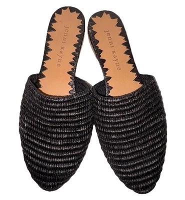 Jenni Kayne Black Raffia Slip On Minimalist Leather Sole Mules - EU 35/ US 5 M - Image 1 of 4