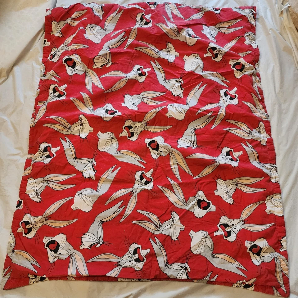 Bugs 兔子 Looney Tunes 棉红色毯子 婴儿 幼儿 手工制作  — 第 1/4 张图片