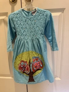 Cotton Kids Toddler Corduroy Owl Appliqué Blue Dress 4T 100% Cotton - Picture 1 of 5