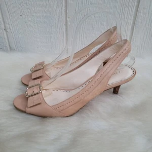 Coach Miranda nude leather peep toe sling back buckle heels shoes wmns sz 8.5 - Picture 1 of 8