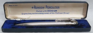 VINTAGE RONSON PENCILITER RHODIUM PLATE PENCIL & LIGHTER PEN IN BOX  - Picture 1 of 6