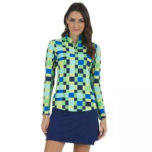 Camicia da golf finta donna IBKUL ANNALISE VERDE BLU nuova con etichette XS S M L & XL - Foto 1 di 1
