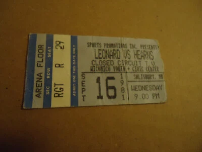 Sugar Ray Leonard / Thomas Hearns closed circuit boxing ticket 9 16 1981 Sal MD - Image 1 of 2