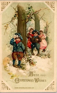 Vintage Postcard Best Christmas Children in the Woods Snow John Winsch 1913 - Picture 1 of 3