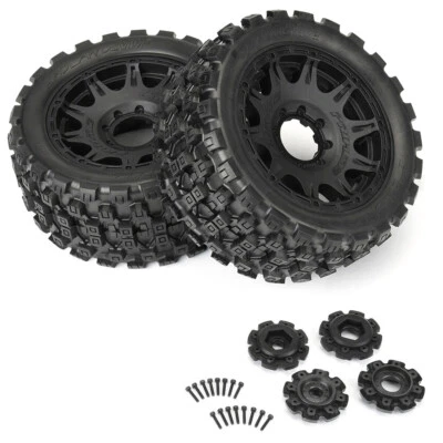 NEW Pro-Line 1/6 Badlands MX57 F/R Tires MTD on Raid 8x48 24mm Hex Wheels BK (2) - Image 1 of 4