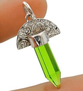 Point 4CT Natural Peridot 925 Solid Sterling Silver Pendant 1 1/4" Long K15-3