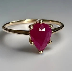 10k Gold Ruby Solitaire Ring Gemporia 10ct 417 Pear Cut 1.0 Carat Not 9ct Size P - Picture 1 of 11