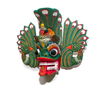 Exquisite Sri Lankan Handmade Wooden Traditional Peacock Mask Art Sculpture 8" - Image 1 of 4